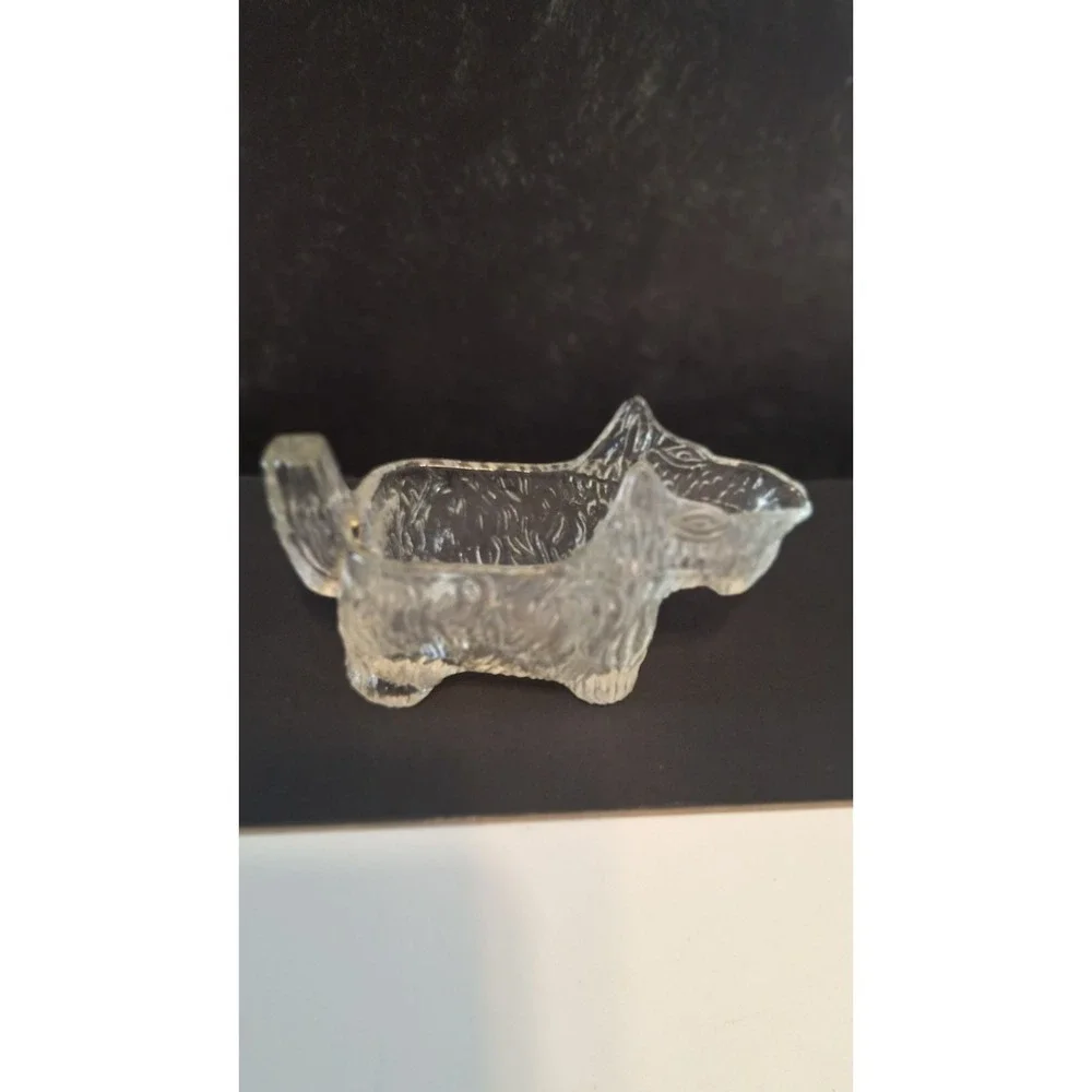 VINTAGE L E SMITH PRESSED GLASS SCOTTIE DOG CREAMER FIGURINE DISH 4.5